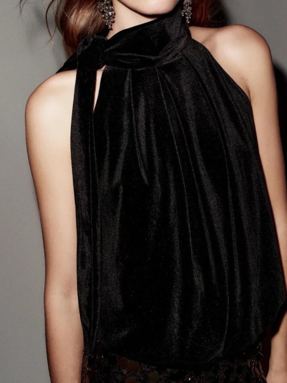 NWT Zara velvet black bow balloon top